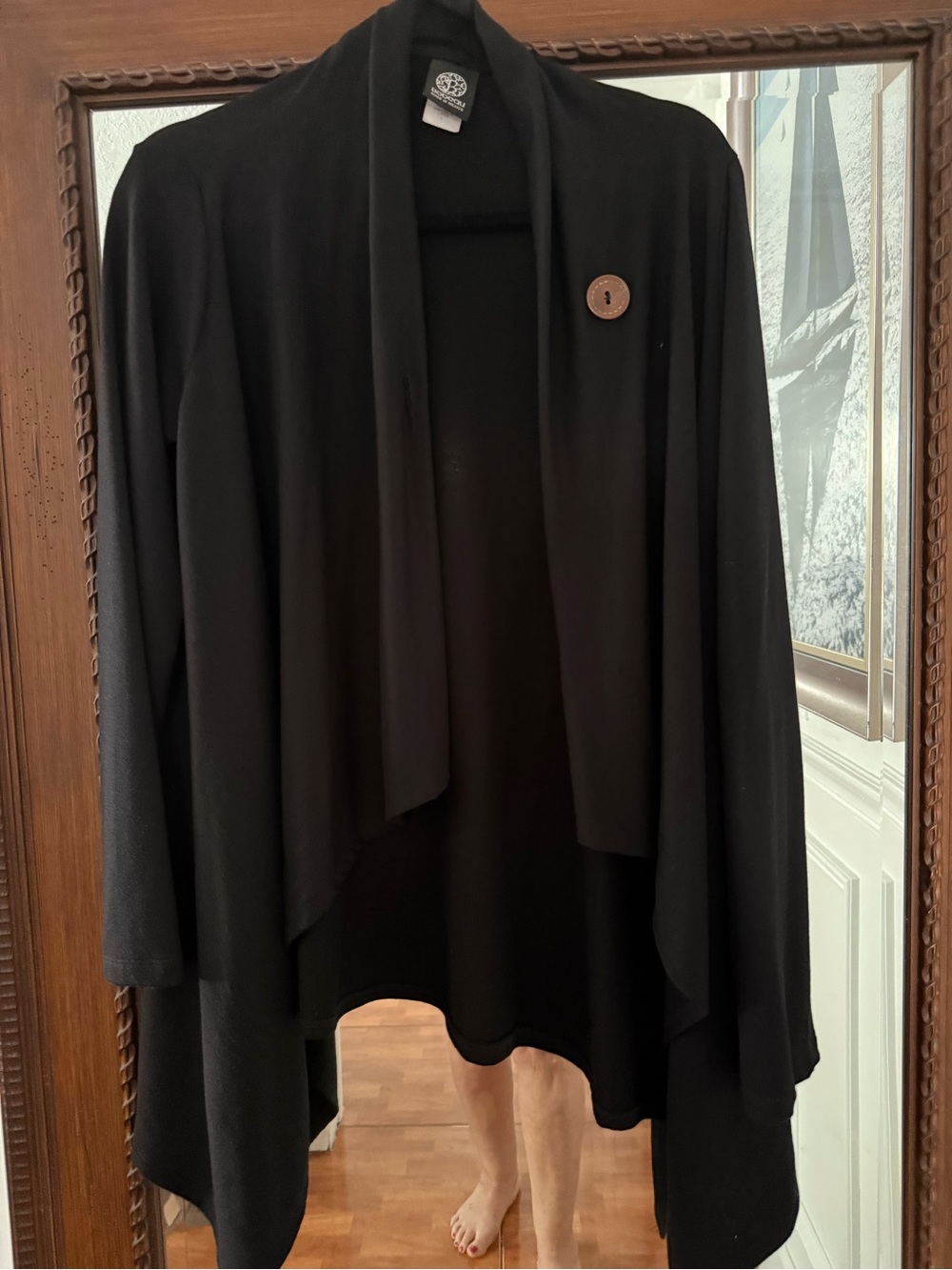 bobeau Black Draped Open-Front Cardigan with Button Accent
